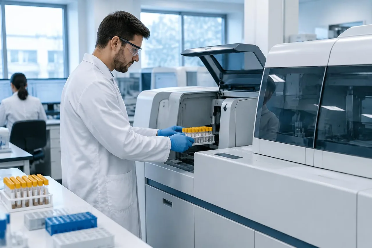 Profesional de laboratorio trabajando con muestras para análisis bioquímicos