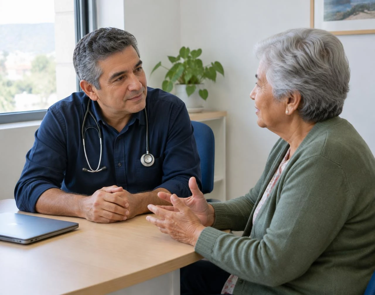 Profesional de salud conversando con una paciente sobre sus controles